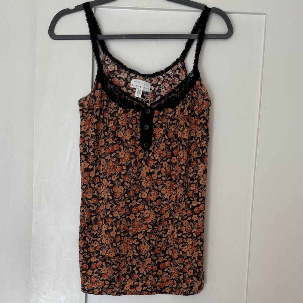Kimchi Blue Black and Orange Floral Cami